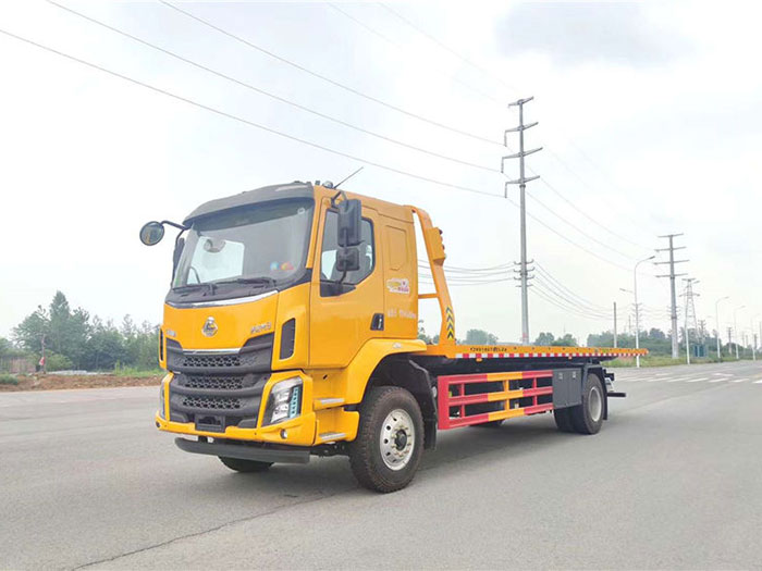 國六東風柳汽乘龍M3平板清障車可帶吊機