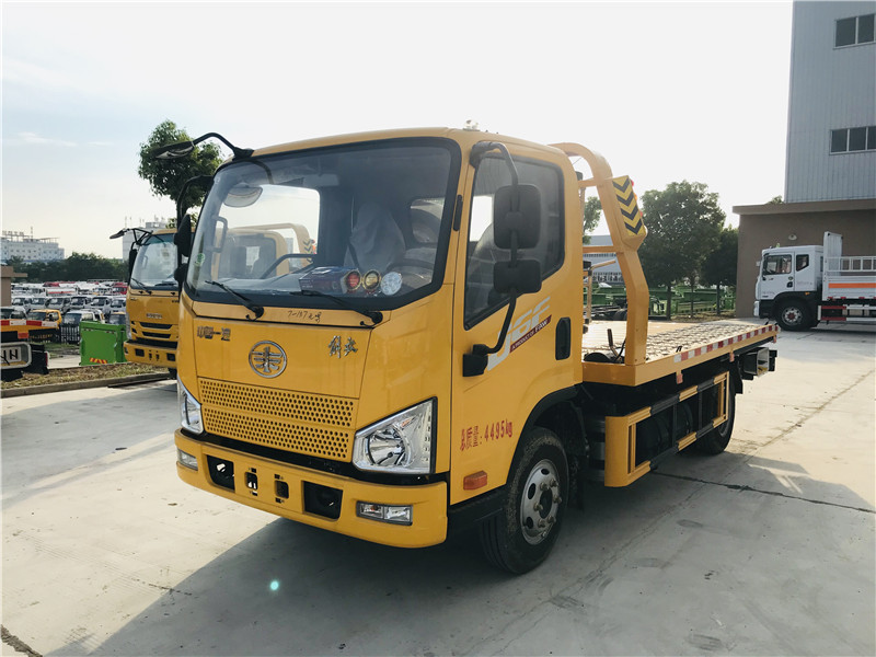 國六藍牌解放J6F平板一拖二清障車
