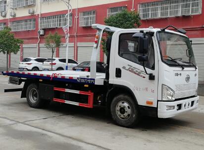 國六解放J6F平板一拖二清障車