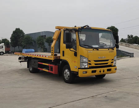 國六五十鈴KV100平板一拖二清障車