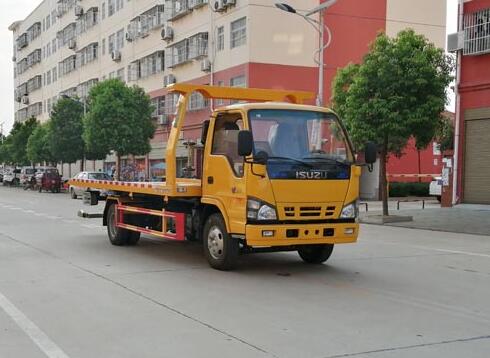 國(guó)六五十鈴平板一拖二清障車(chē)